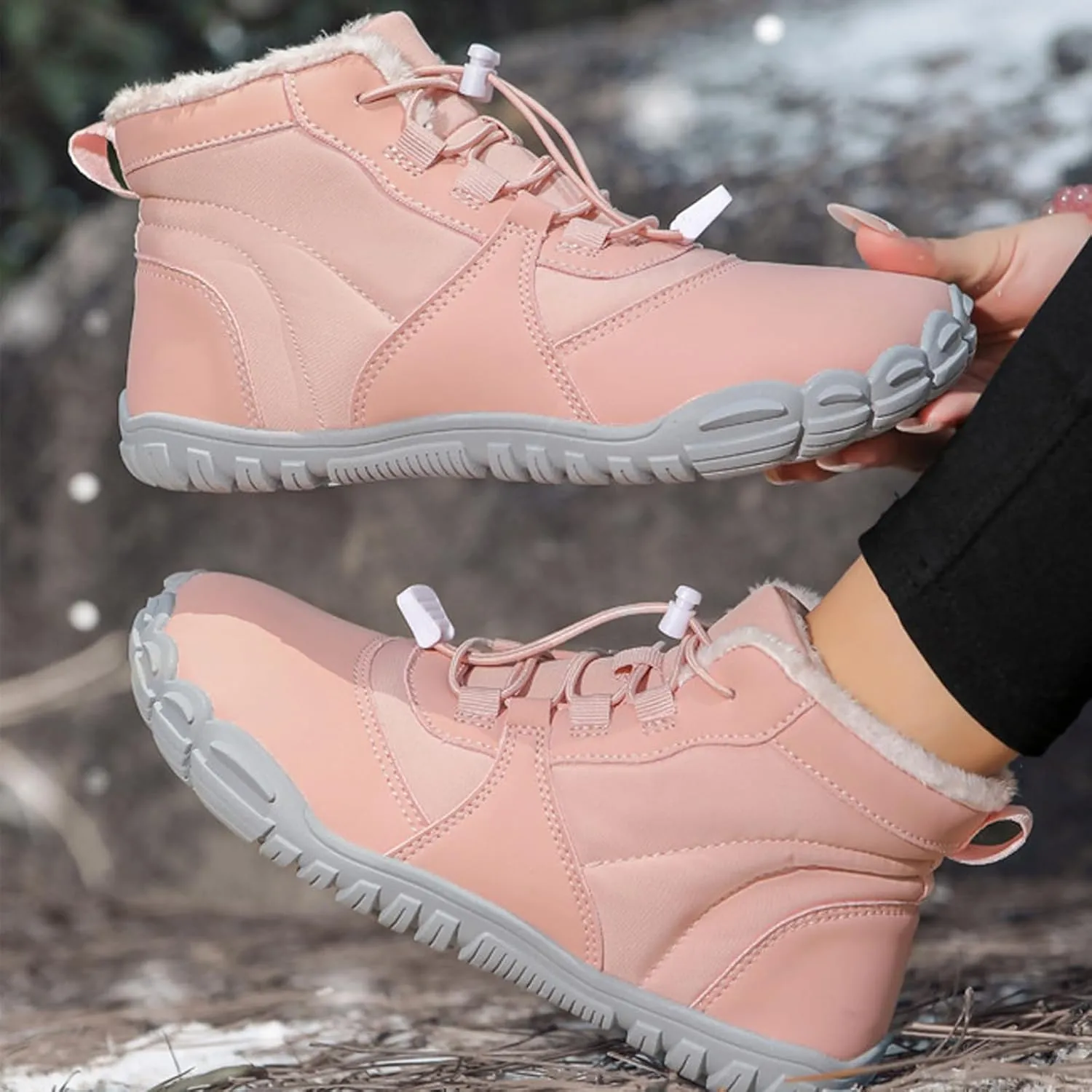 Barefoot Snow Boots for Men's Women's Winter Warm Waterproof Zero Drop Comfortable Cold-Proof Fleece Lining Wide Toe Sneakers Ankle Booties for Hiking Walking Outdoor Unisex