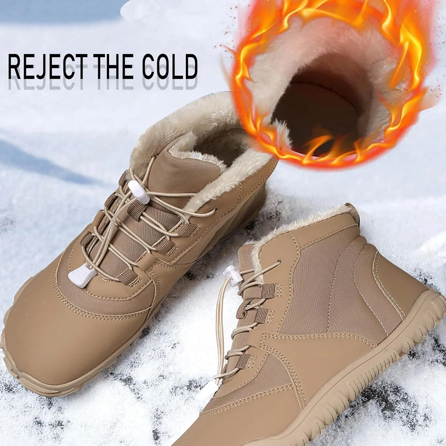 Barefoot Snow Boots for Men's Women's Winter Warm Waterproof Zero Drop Comfortable Cold-Proof Fleece Lining Wide Toe Sneakers Ankle Booties for Hiking Walking Outdoor Unisex