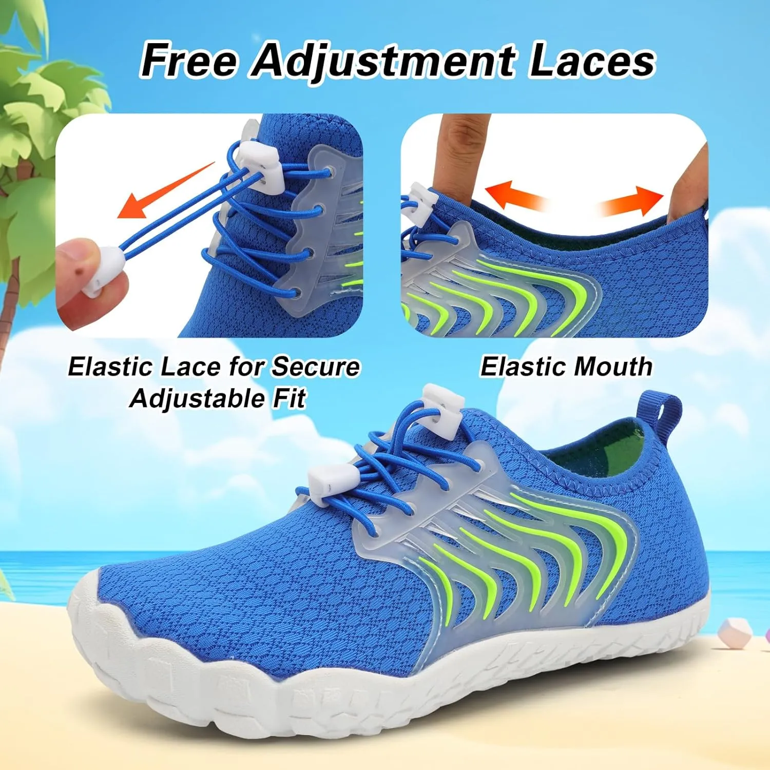 BARERUN Kids Water Shoes Boys Girls Barefoot Aqua Socks Quick Dry Breathable Sports Aqua Athletic Sneakers Wide Toe Adjustable Lightweight Beach Swim Pool Shoes