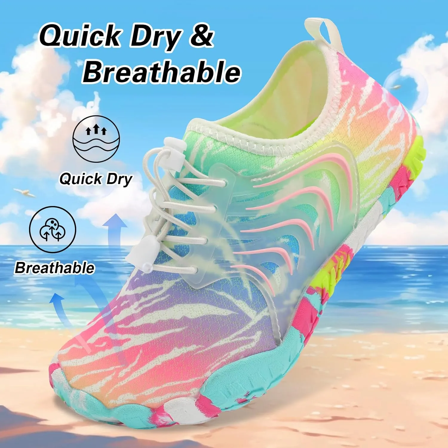 BARERUN Kids Water Shoes Boys Girls Barefoot Aqua Socks Quick Dry Breathable Sports Aqua Athletic Sneakers Wide Toe Adjustable Lightweight Beach Swim Pool Shoes