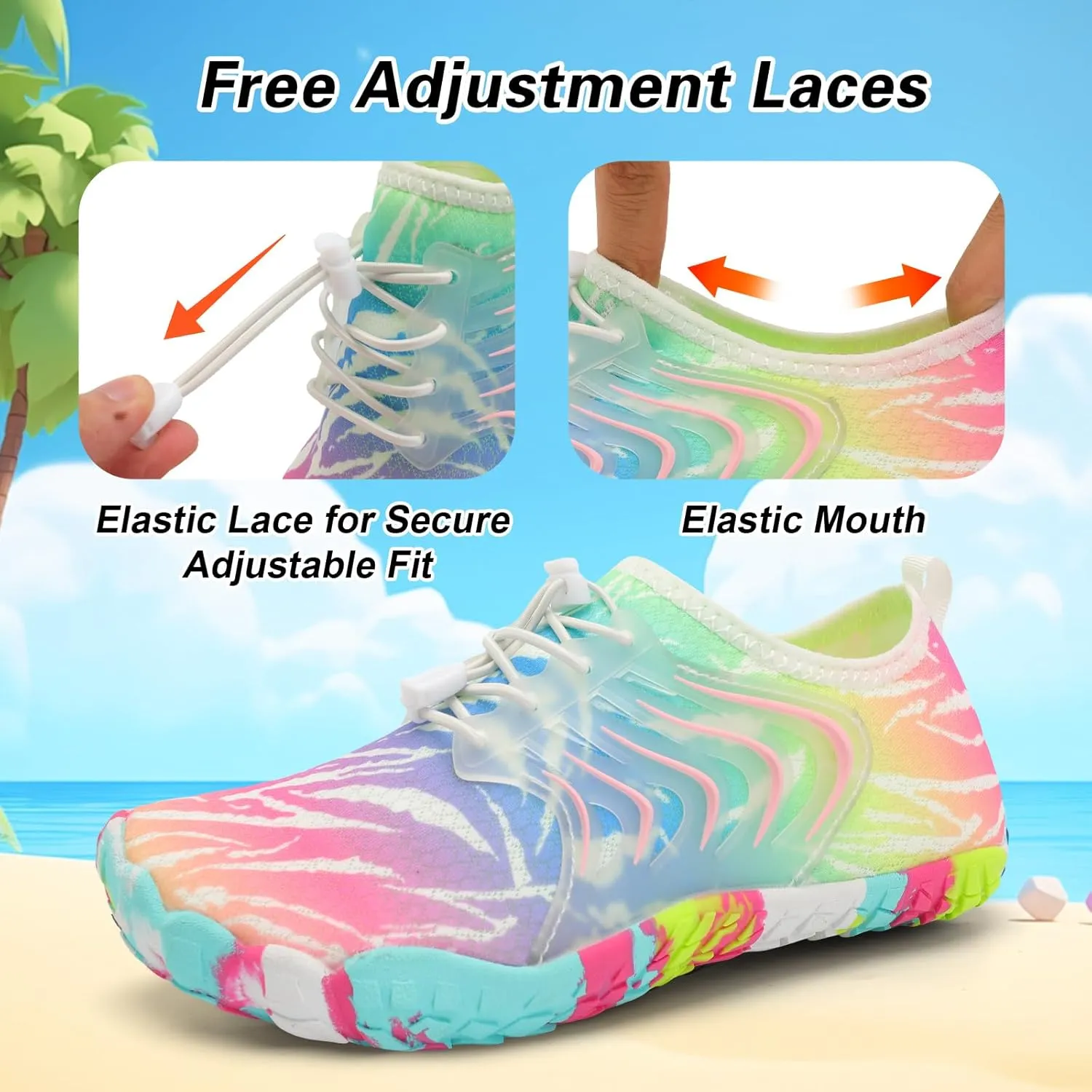 BARERUN Kids Water Shoes Boys Girls Barefoot Aqua Socks Quick Dry Breathable Sports Aqua Athletic Sneakers Wide Toe Adjustable Lightweight Beach Swim Pool Shoes
