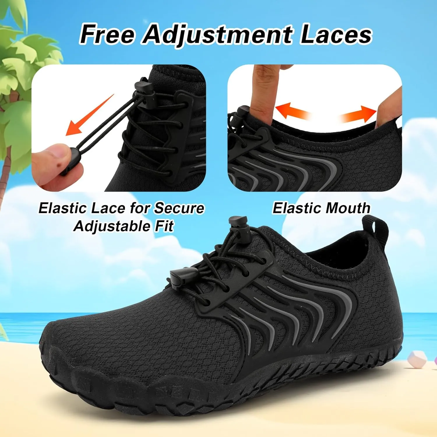 BARERUN Kids Water Shoes Boys Girls Barefoot Aqua Socks Quick Dry Breathable Sports Aqua Athletic Sneakers Wide Toe Adjustable Lightweight Beach Swim Pool Shoes