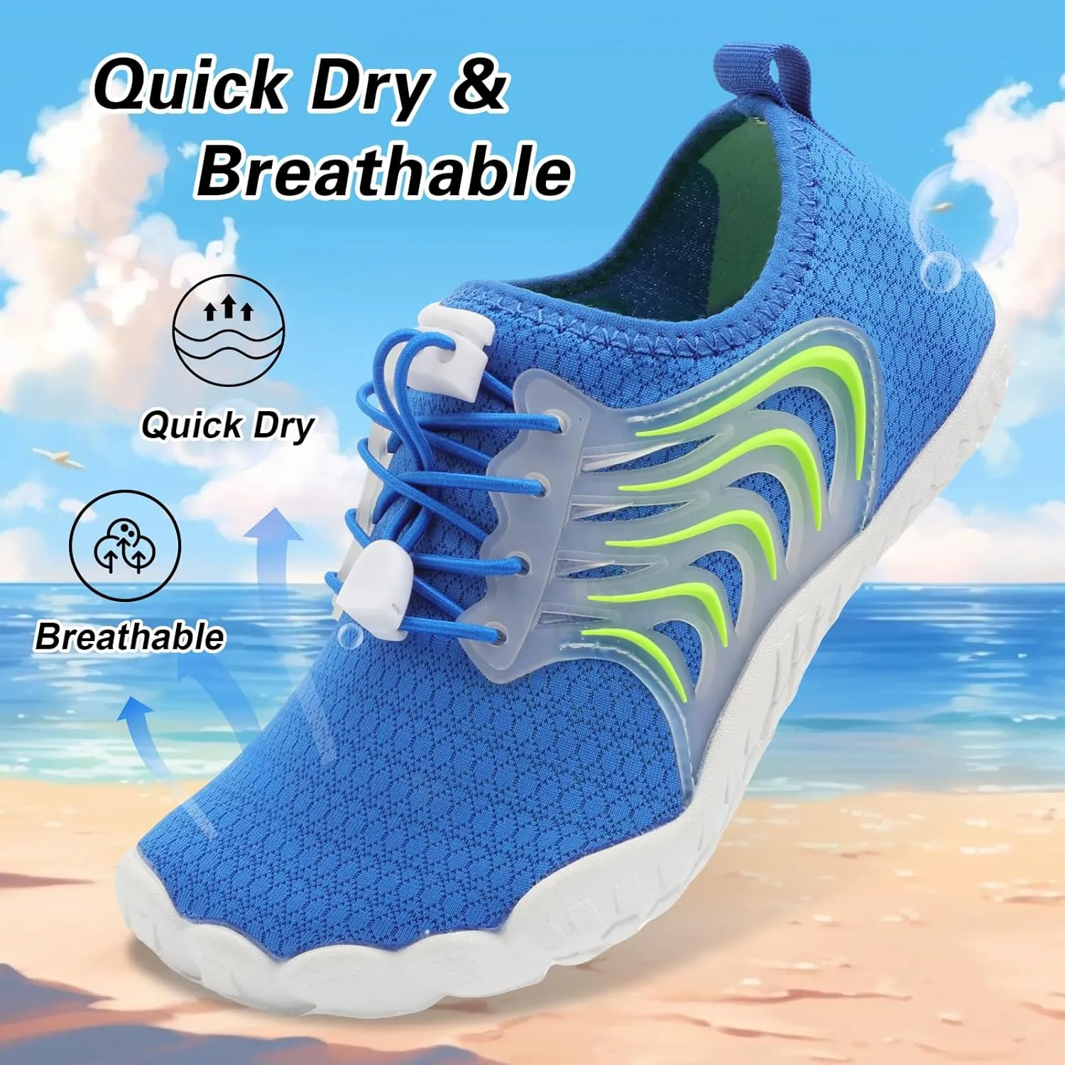 BARERUN Kids Water Shoes Boys Girls Barefoot Aqua Socks Quick Dry Breathable Sports Aqua Athletic Sneakers Wide Toe Adjustable Lightweight Beach Swim Pool Shoes