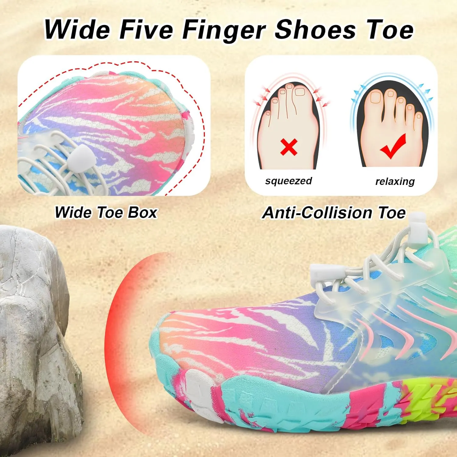 BARERUN Kids Water Shoes Boys Girls Barefoot Aqua Socks Quick Dry Breathable Sports Aqua Athletic Sneakers Wide Toe Adjustable Lightweight Beach Swim Pool Shoes