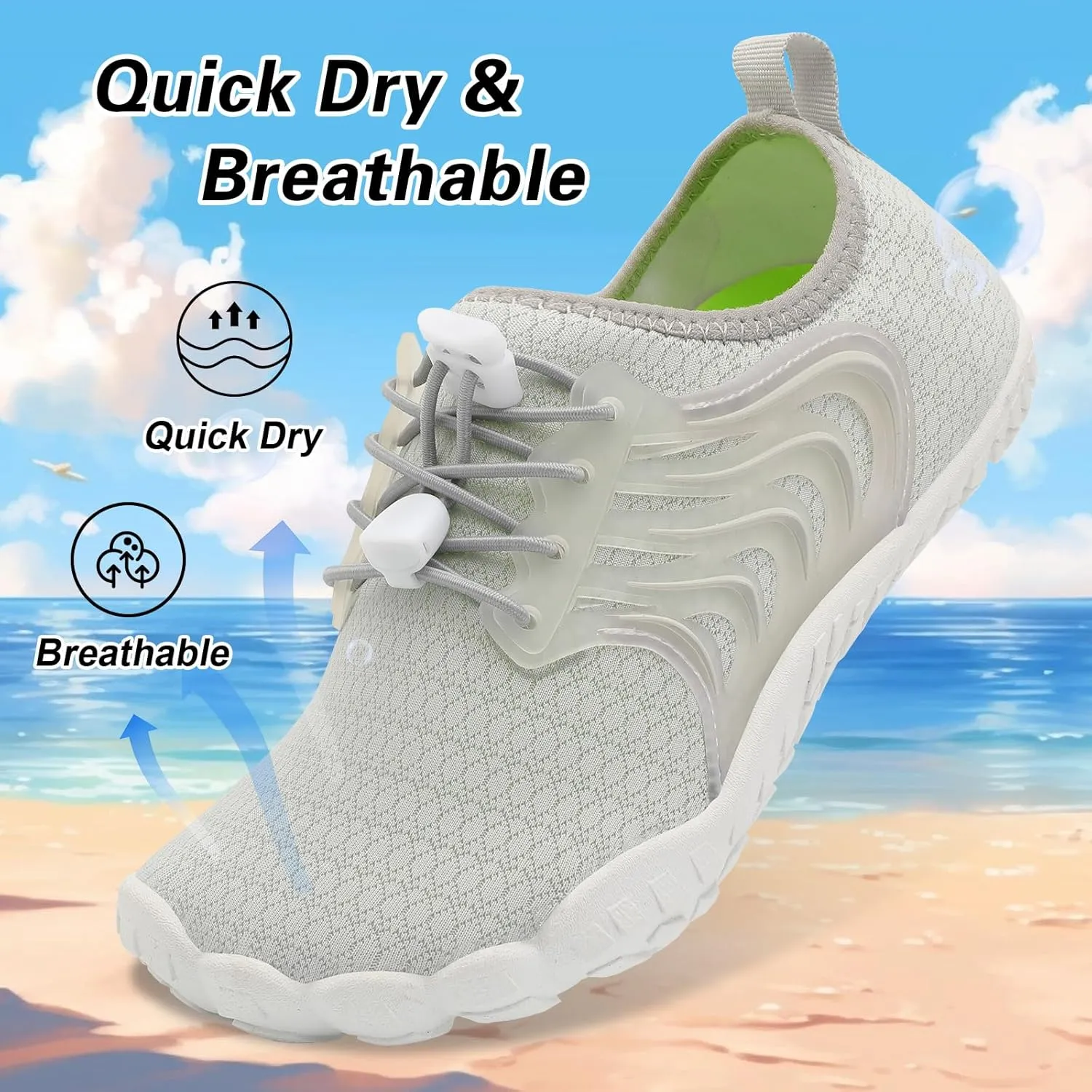 BARERUN Kids Water Shoes Boys Girls Barefoot Aqua Socks Quick Dry Breathable Sports Aqua Athletic Sneakers Wide Toe Adjustable Lightweight Beach Swim Pool Shoes