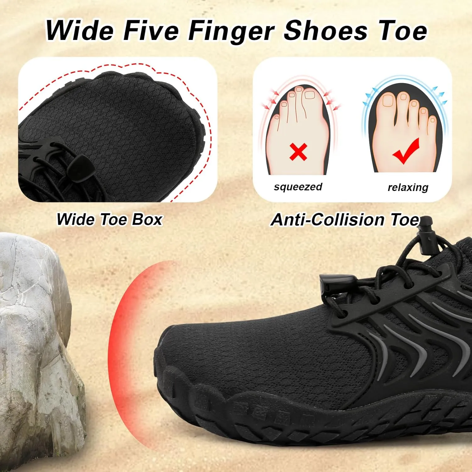 BARERUN Kids Water Shoes Boys Girls Barefoot Aqua Socks Quick Dry Breathable Sports Aqua Athletic Sneakers Wide Toe Adjustable Lightweight Beach Swim Pool Shoes