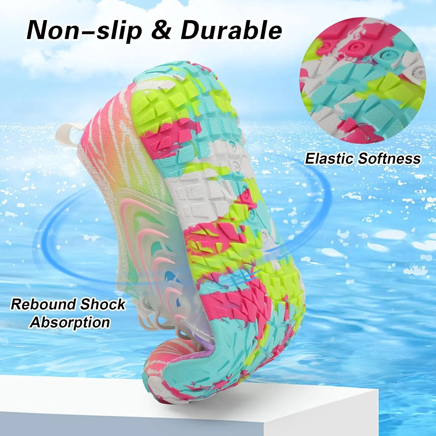 BARERUN Kids Water Shoes Boys Girls Barefoot Aqua Socks Quick Dry Breathable Sports Aqua Athletic Sneakers Wide Toe Adjustable Lightweight Beach Swim Pool Shoes