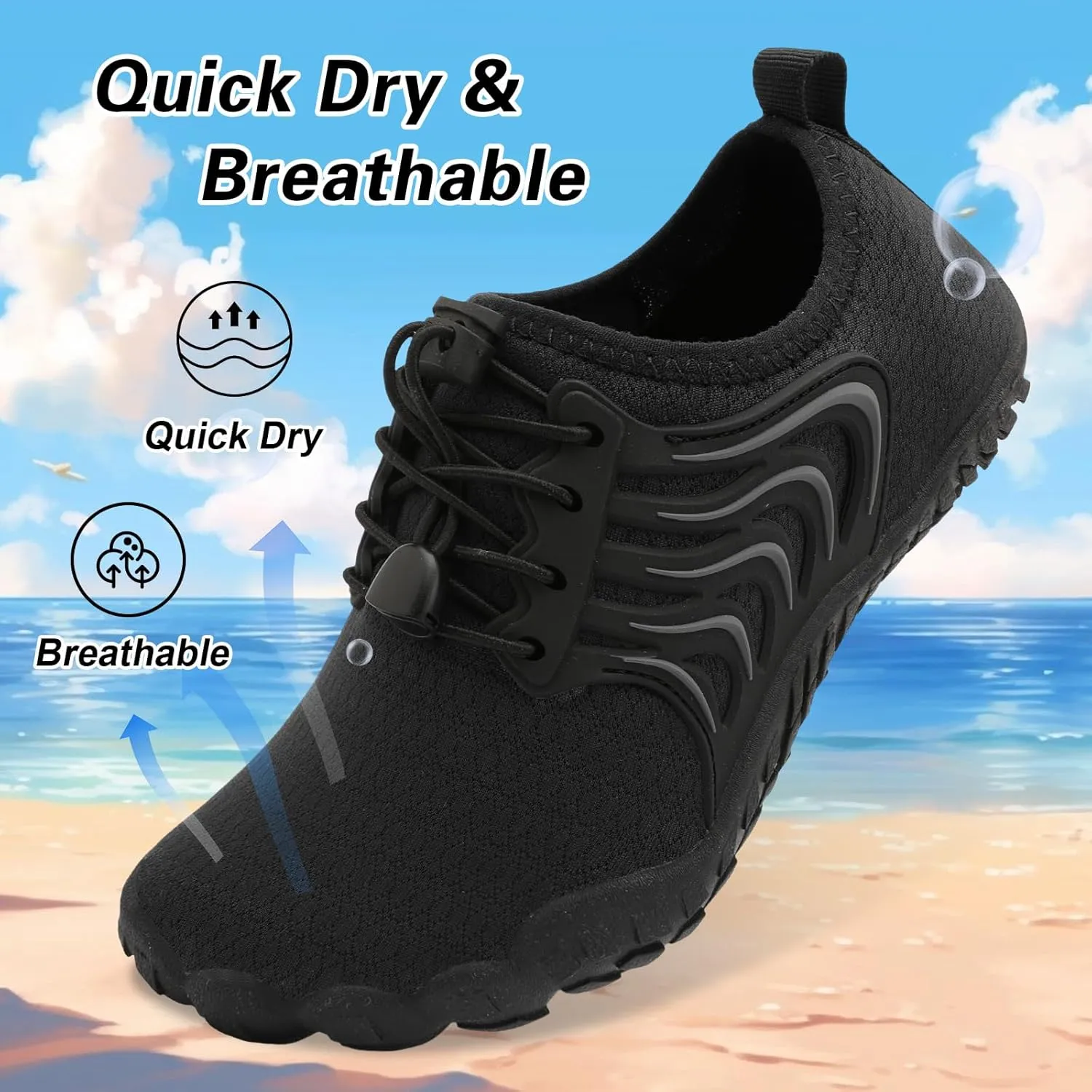 BARERUN Kids Water Shoes Boys Girls Barefoot Aqua Socks Quick Dry Breathable Sports Aqua Athletic Sneakers Wide Toe Adjustable Lightweight Beach Swim Pool Shoes