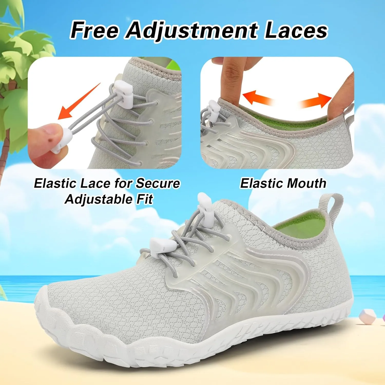 BARERUN Kids Water Shoes Boys Girls Barefoot Aqua Socks Quick Dry Breathable Sports Aqua Athletic Sneakers Wide Toe Adjustable Lightweight Beach Swim Pool Shoes