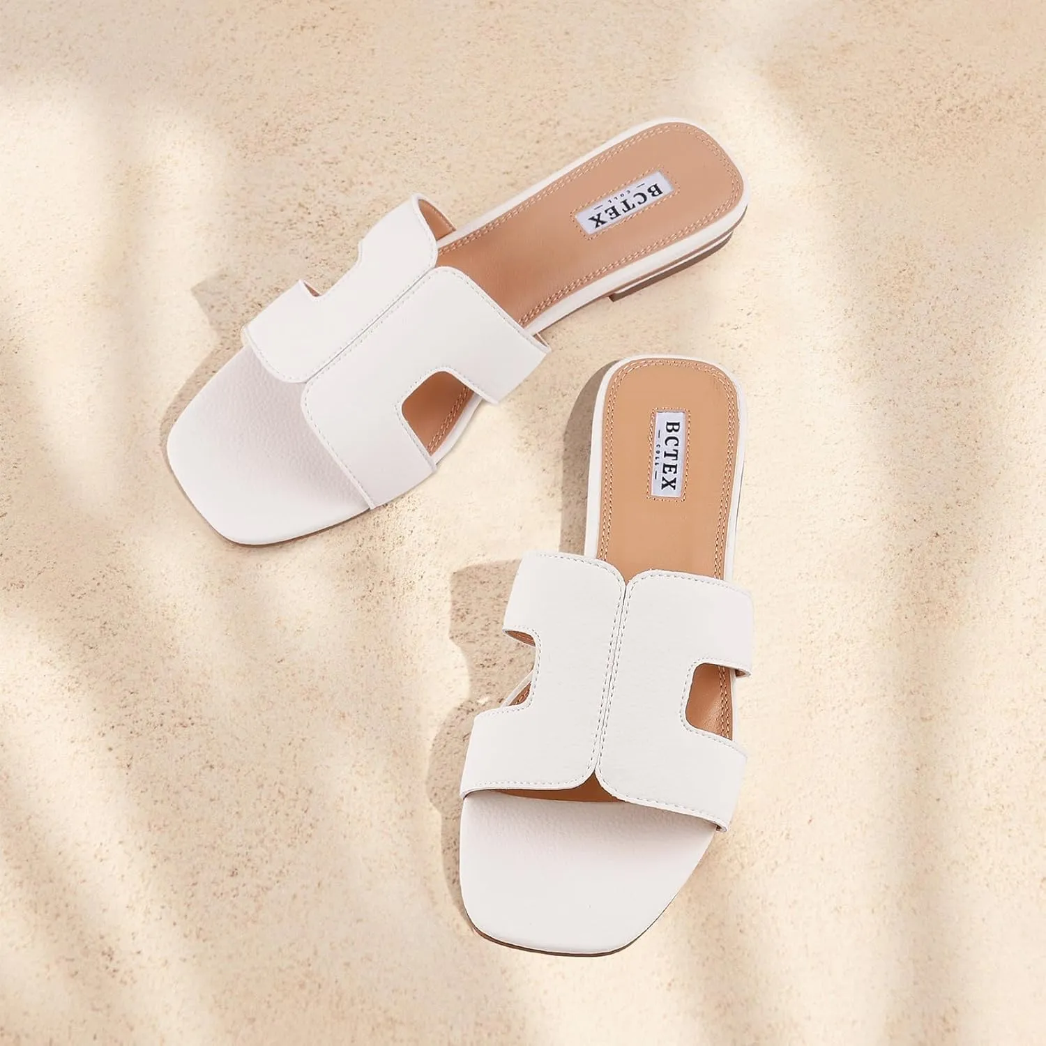 BCTEX COLL Women's Flat Sandals Comfortable Summer Open Toe Slip On Dressy Slide Sandals