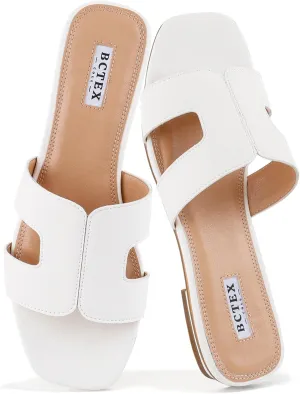 BCTEX COLL Women's Flat Sandals Comfortable Summer Open Toe Slip On Dressy Slide Sandals