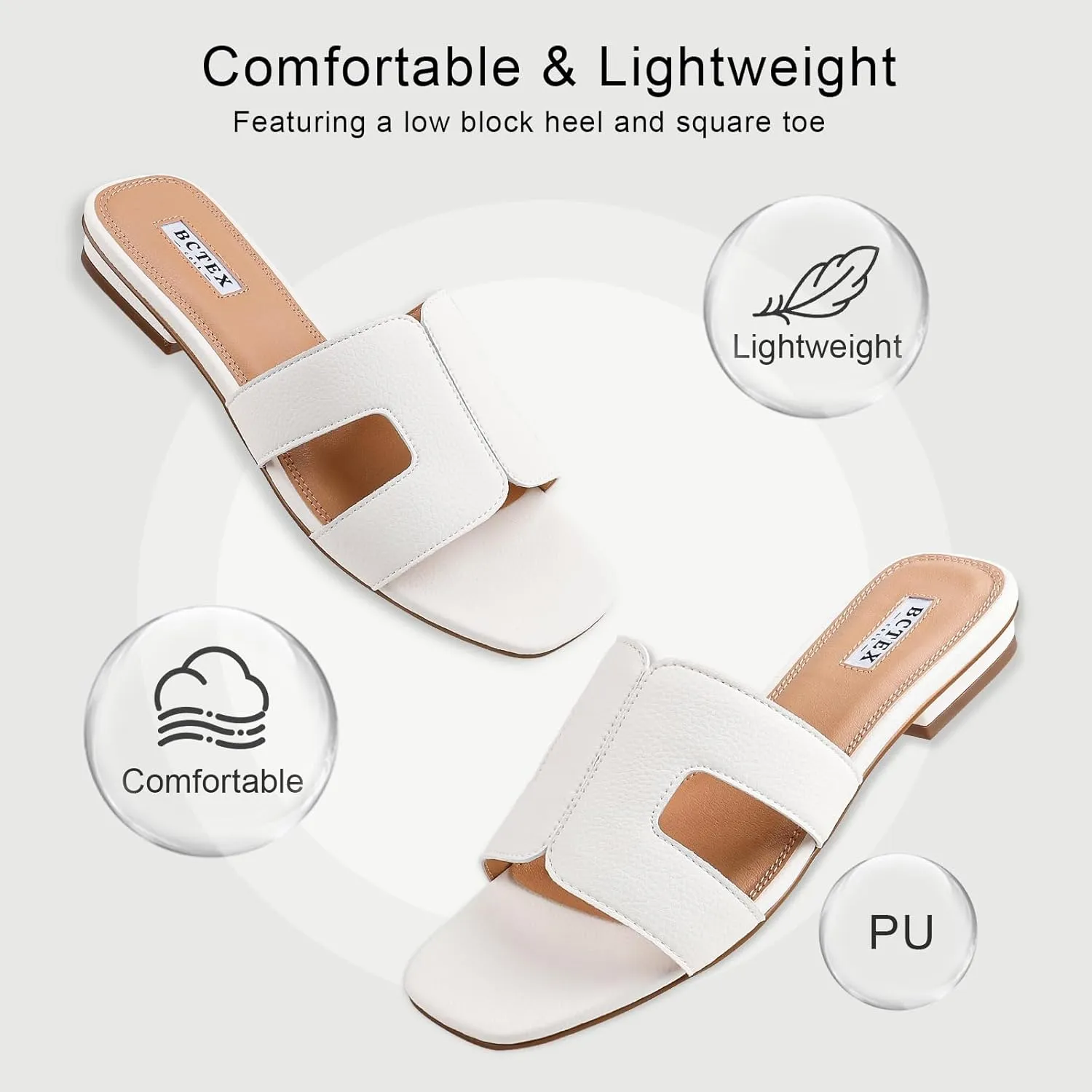 BCTEX COLL Women's Flat Sandals Comfortable Summer Open Toe Slip On Dressy Slide Sandals