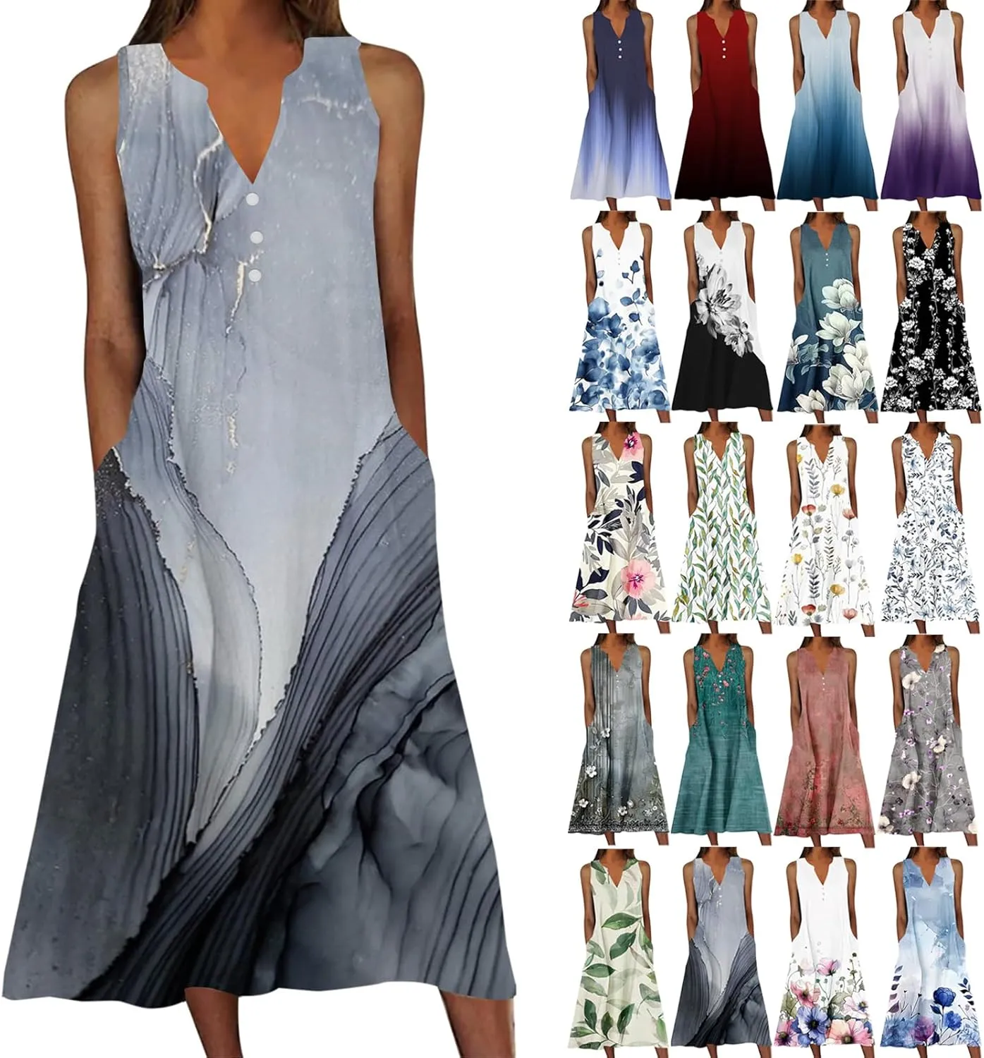 Beach Sundresses for Women 2025 Vacation Casual Plus Size Midi Sun Dress Loose Flowy Summer Boho Long Dresse Trendy