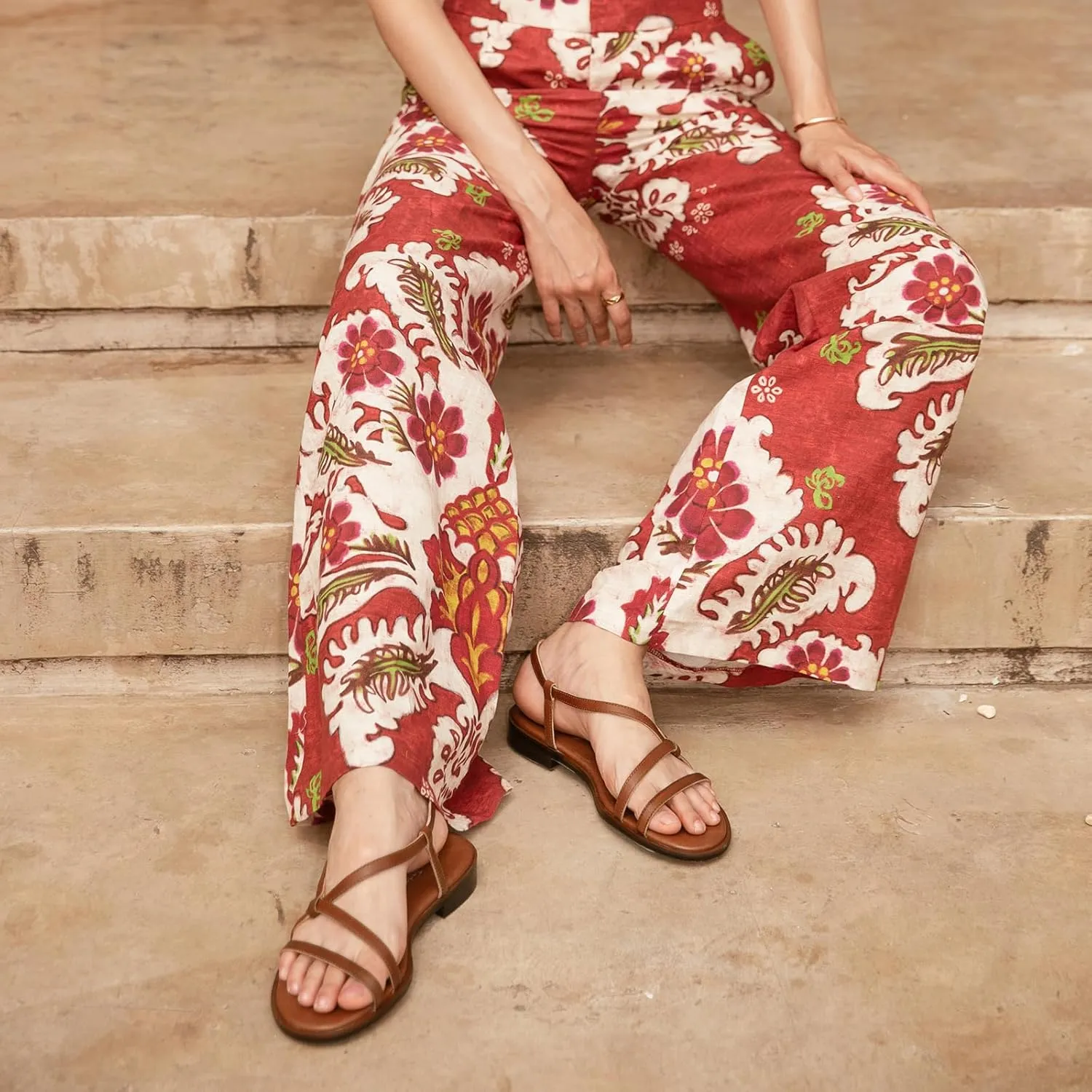 BEAU TODAY Flat Sandals for Women,Strappy Sandals for Women,Comfortable Leather Summer Sandals,Adjustable Casual Dressy Sandals with Open Toe for Vacation