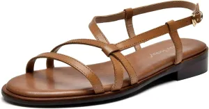 BEAU TODAY Flat Sandals for Women,Strappy Sandals for Women,Comfortable Leather Summer Sandals,Adjustable Casual Dressy Sandals with Open Toe for Vacation
