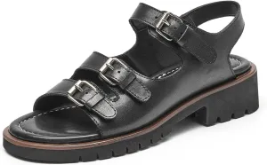 BEAU TODAY Platform Sandals for Women,Adjustable Double Straps Chunky Sandals,Open Toe Lightweight Leather Dressy Sandals in Summer for Vacation Walking