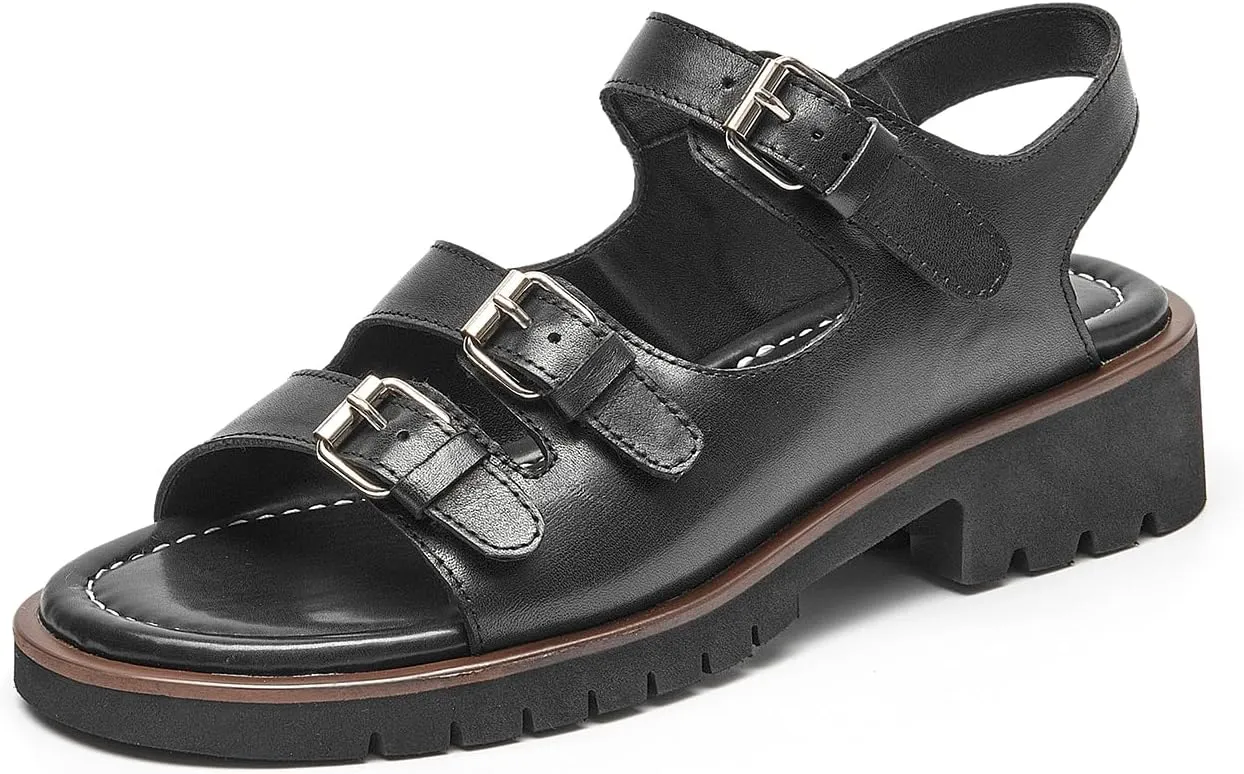 BEAU TODAY Platform Sandals for Women,Adjustable Double Straps Chunky Sandals,Open Toe Lightweight Leather Dressy Sandals in Summer for Vacation Walking