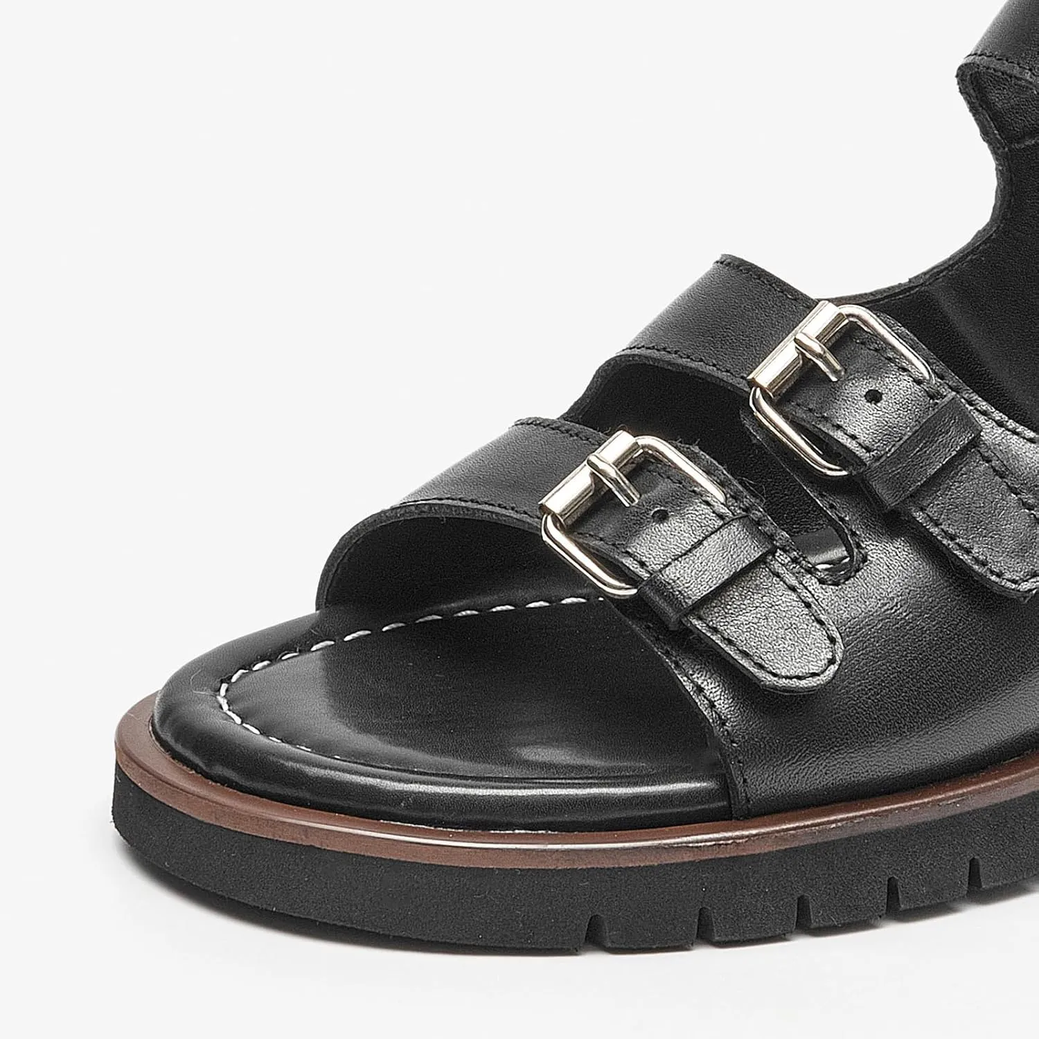 BEAU TODAY Platform Sandals for Women,Adjustable Double Straps Chunky Sandals,Open Toe Lightweight Leather Dressy Sandals in Summer for Vacation Walking