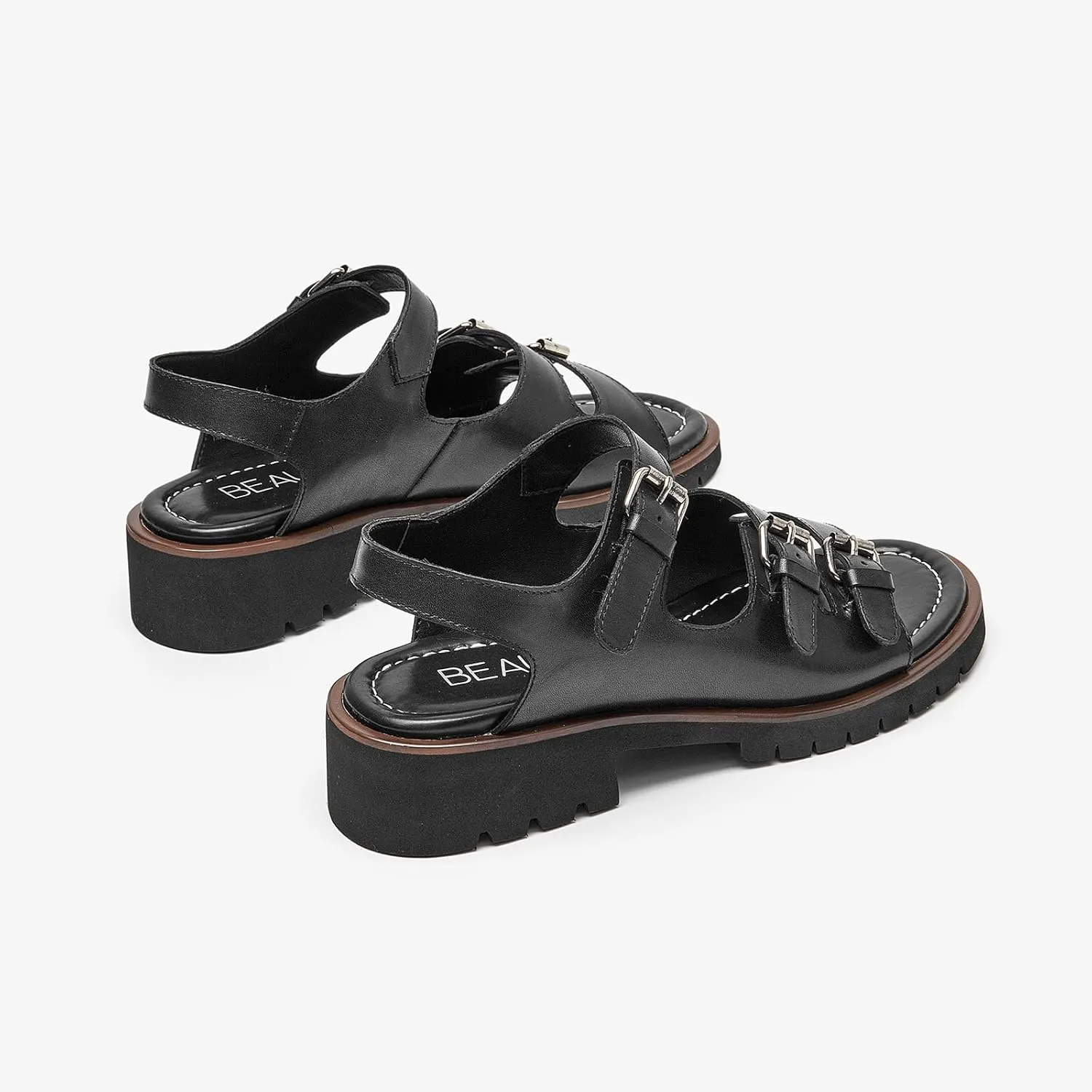 BEAU TODAY Platform Sandals for Women,Adjustable Double Straps Chunky Sandals,Open Toe Lightweight Leather Dressy Sandals in Summer for Vacation Walking