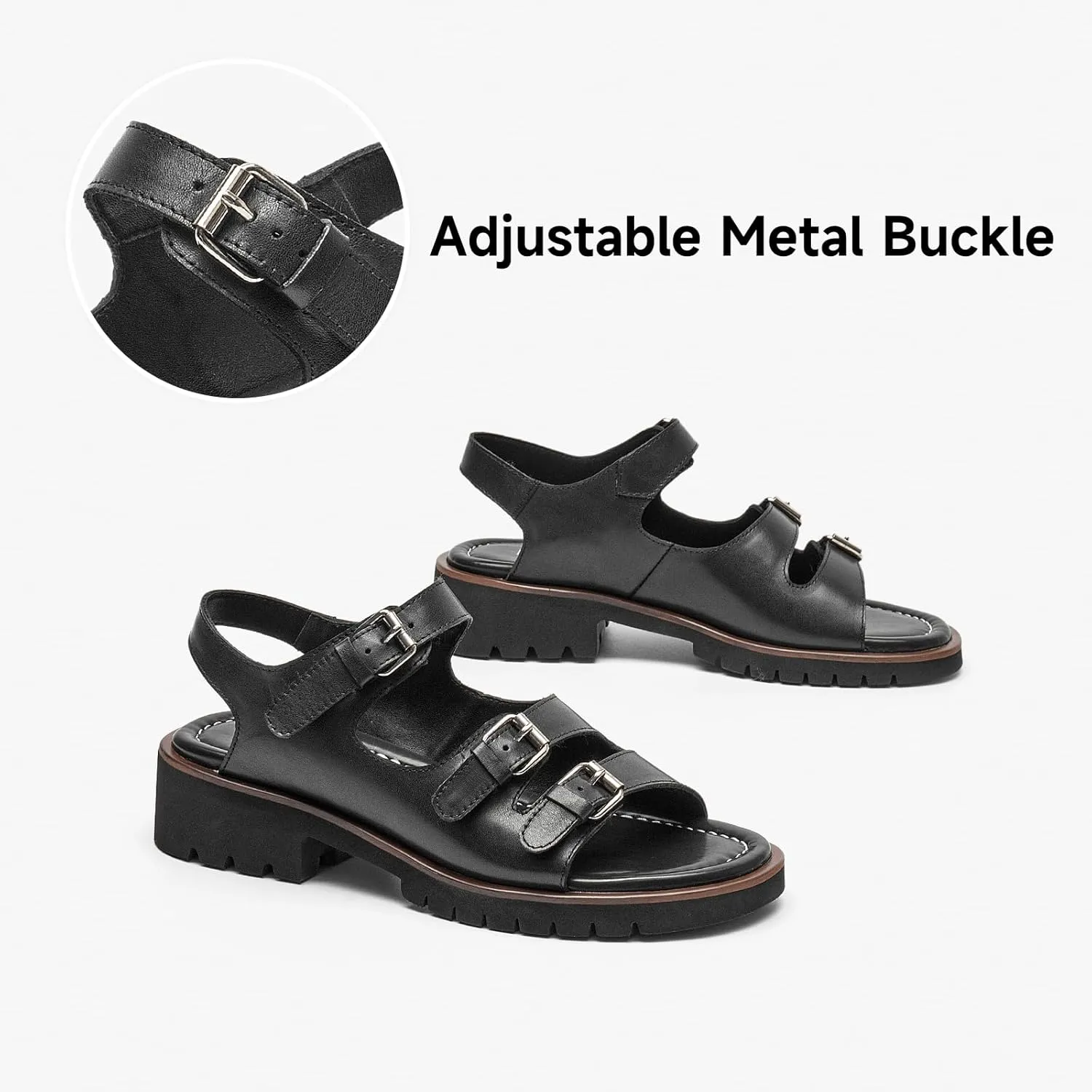 BEAU TODAY Platform Sandals for Women,Adjustable Double Straps Chunky Sandals,Open Toe Lightweight Leather Dressy Sandals in Summer for Vacation Walking