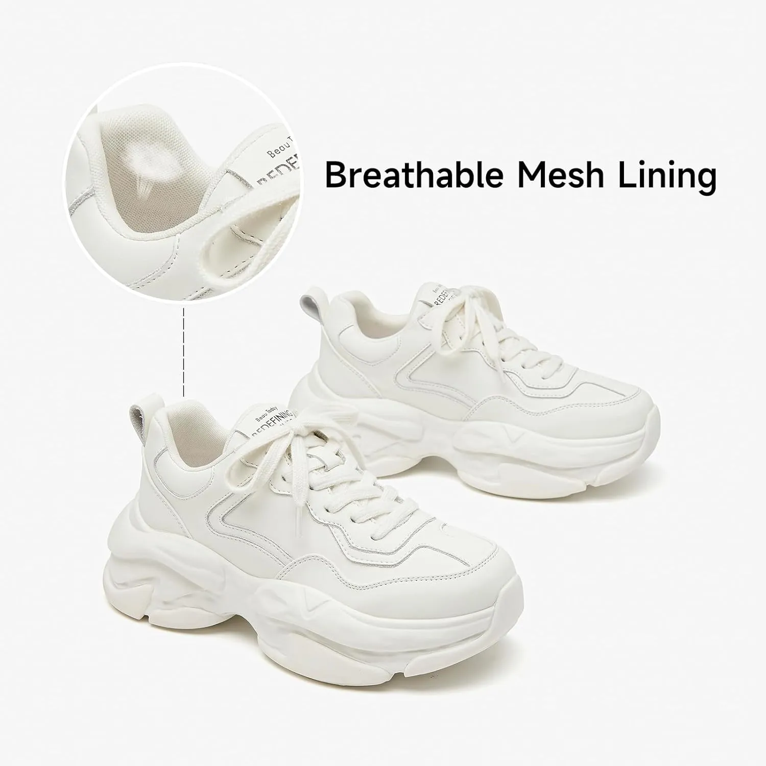 BEAU TODAY Womens Fashion Platform Sneakers, Chunky Sneakers for Women, Cute Retro Dad Shoes for Walking Tennis