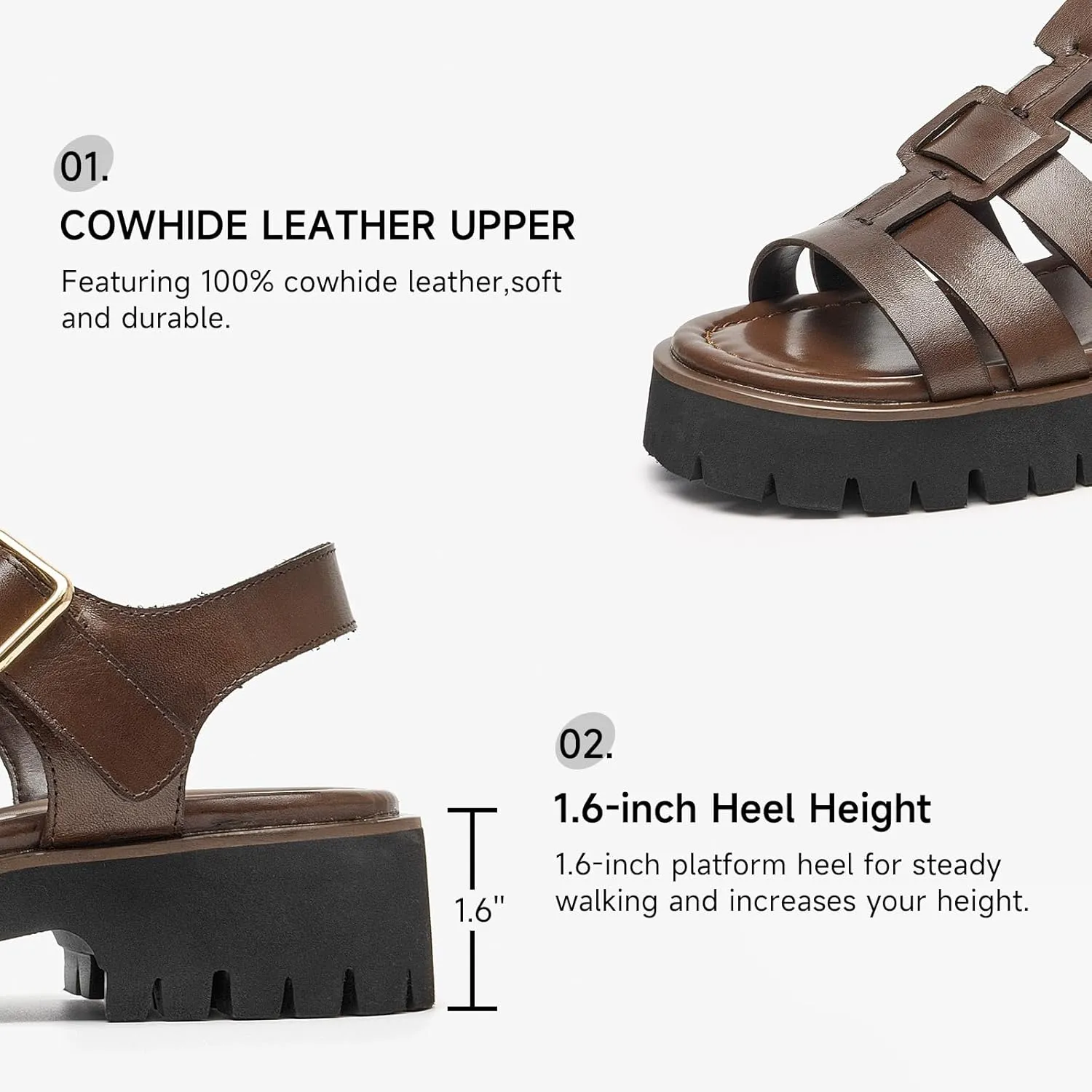 BEAU TODAY Women's Platform Fisherman Sandals, Chunky Gladiator Sandals for Women, Casual Open Toe Leather Sandals, Comfortable Lightweight Dressy Sandals with Ankle Buckle
