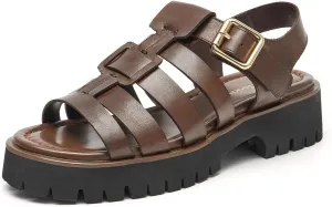 BEAU TODAY Women's Platform Fisherman Sandals, Chunky Gladiator Sandals for Women, Casual Open Toe Leather Sandals, Comfortable Lightweight Dressy Sandals with Ankle Buckle