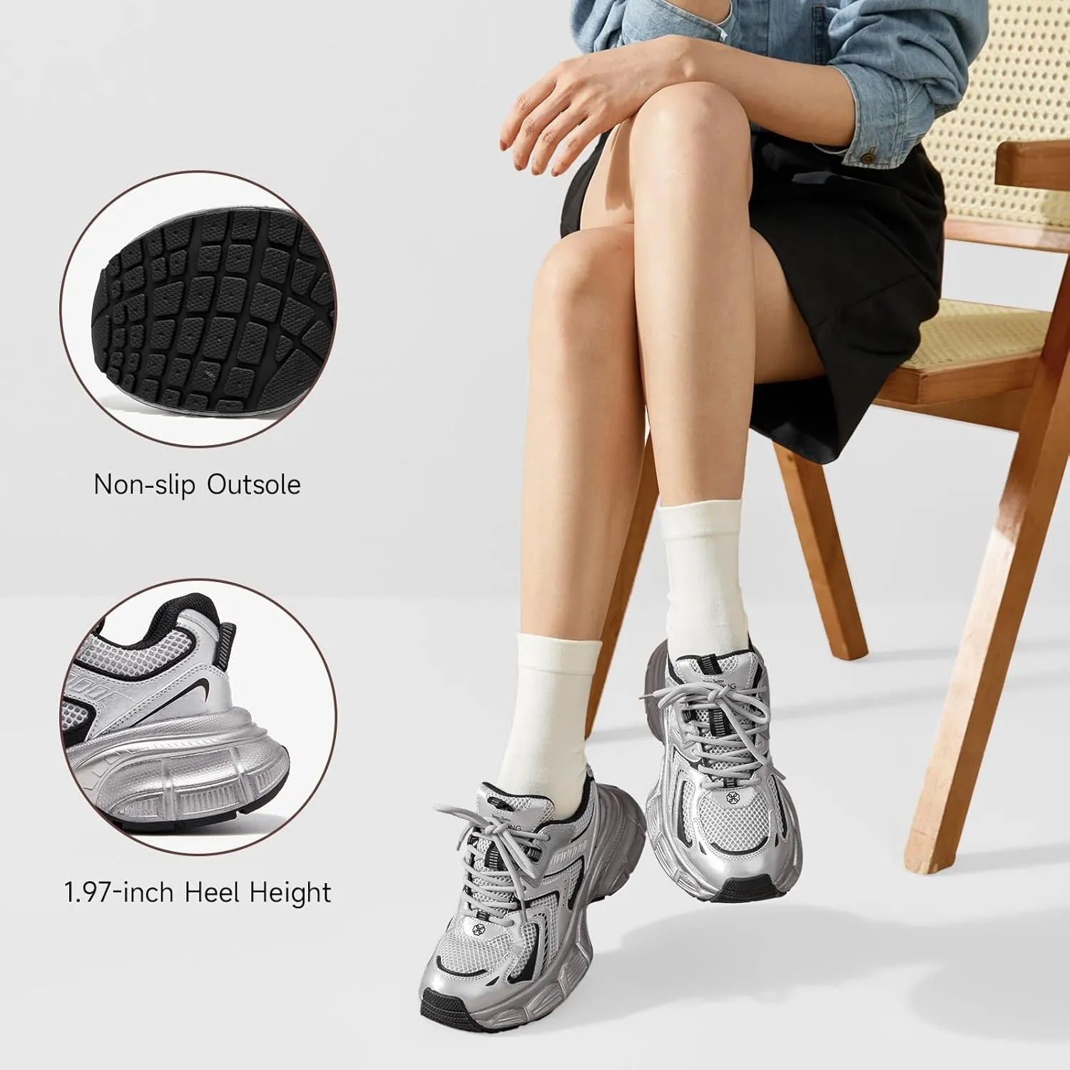 BEAU TODAY Women's Walking Shoes, Chunky Platform Fashion Sneakers for Women, Comfortable Casual Lightweight Lace-up Gym Workout Athletic Tennis Shoes