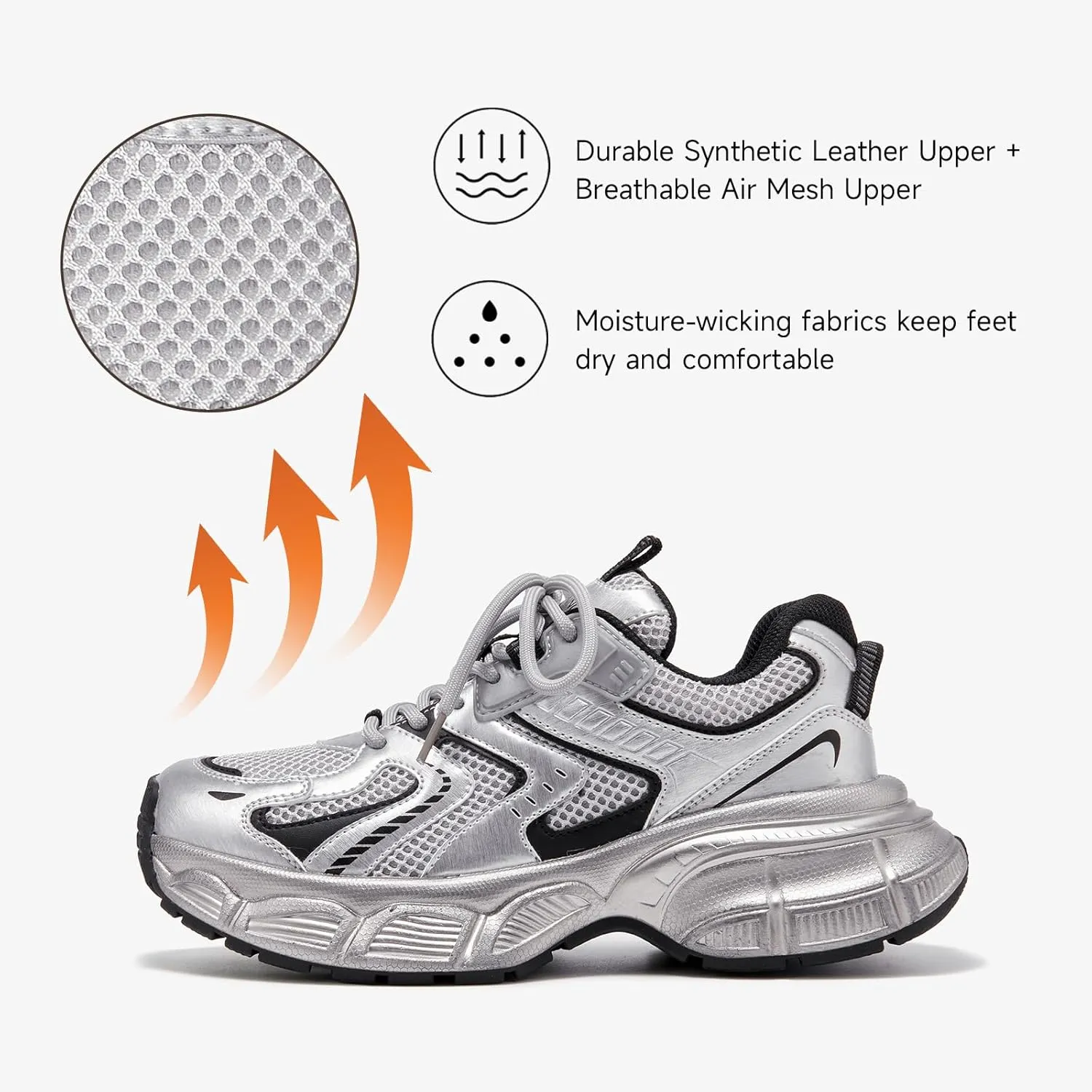 BEAU TODAY Women's Walking Shoes, Chunky Platform Fashion Sneakers for Women, Comfortable Casual Lightweight Lace-up Gym Workout Athletic Tennis Shoes