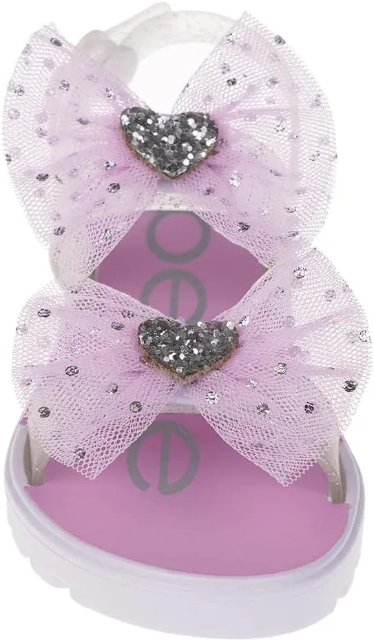 bebe Girl's Flat Sandals - PCU Sandals with Flower, Bow, and Rhinestone Details for Toddler/Little Kid/Big Kid