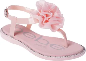 bebe Girl's Flat Sandals - PCU Sandals with Flower, Bow, and Rhinestone Details for Toddler/Little Kid/Big Kid