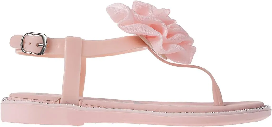 bebe Girl's Flat Sandals - PCU Sandals with Flower, Bow, and Rhinestone Details for Toddler/Little Kid/Big Kid