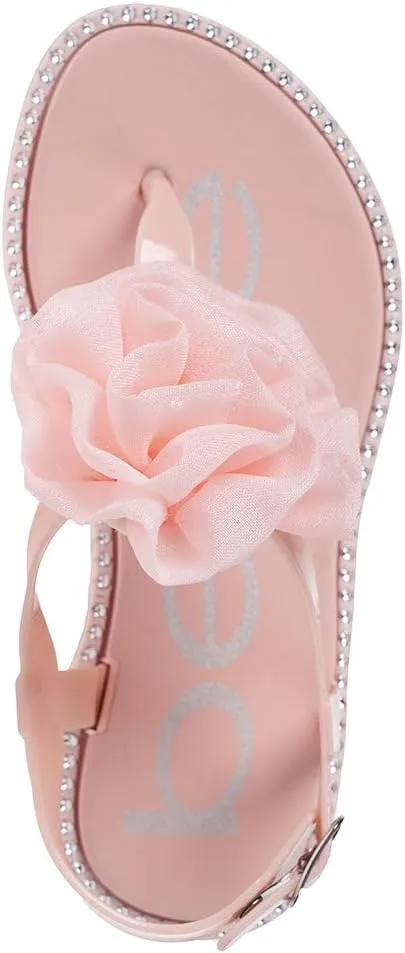bebe Girl's Flat Sandals - PCU Sandals with Flower, Bow, and Rhinestone Details for Toddler/Little Kid/Big Kid