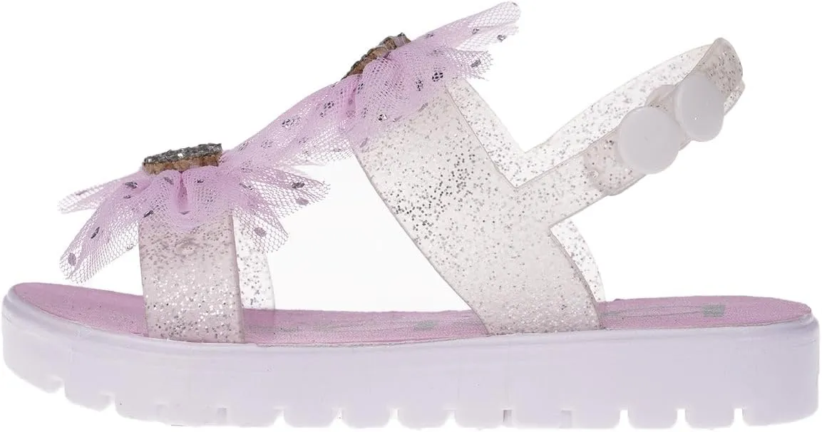 bebe Girl's Flat Sandals - PCU Sandals with Flower, Bow, and Rhinestone Details for Toddler/Little Kid/Big Kid