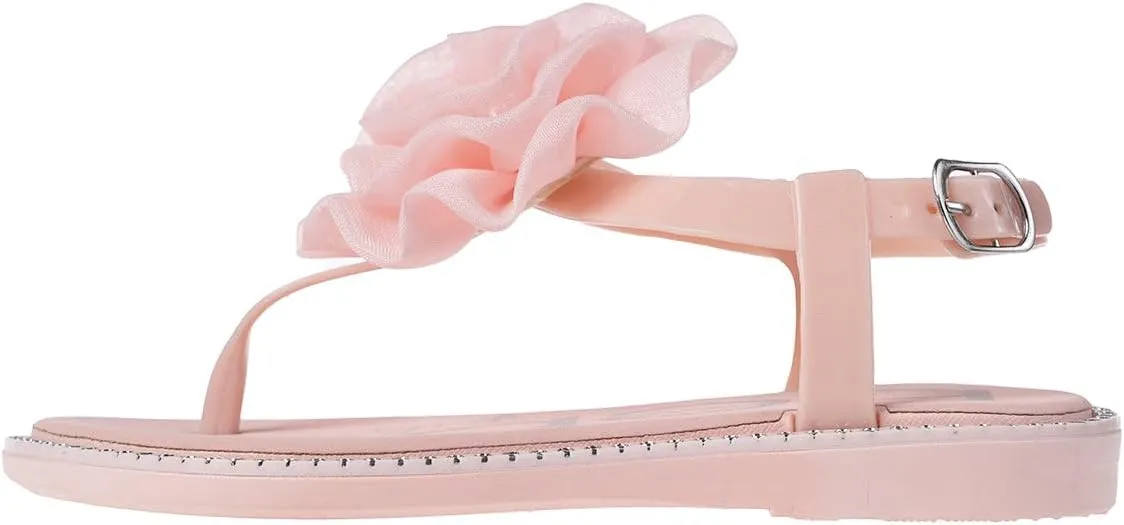 bebe Girl's Flat Sandals - PCU Sandals with Flower, Bow, and Rhinestone Details for Toddler/Little Kid/Big Kid