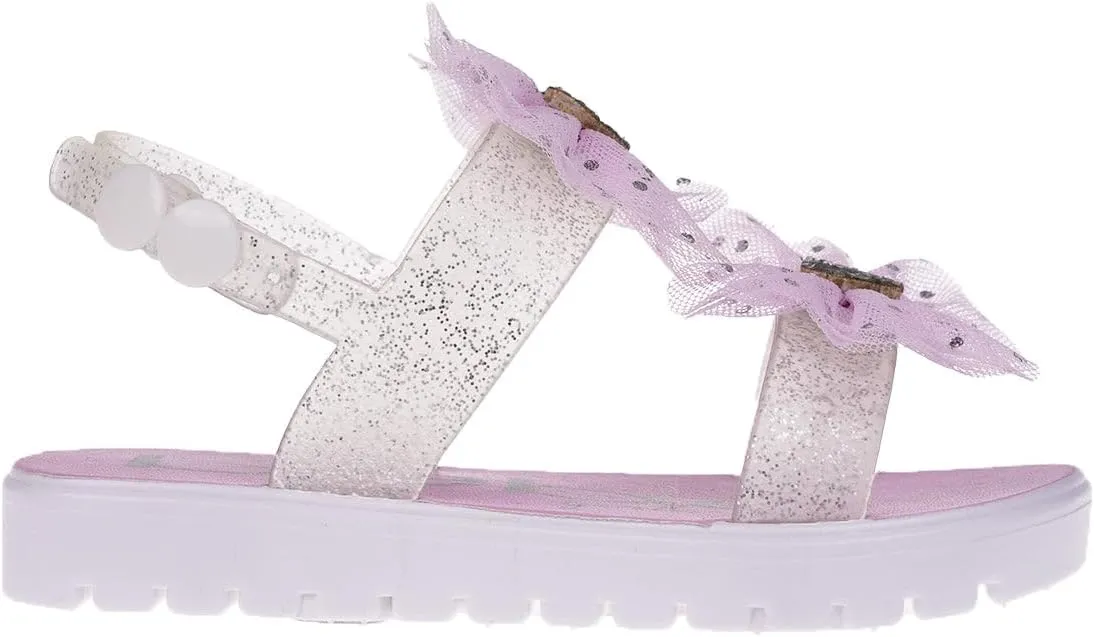 bebe Girl's Flat Sandals - PCU Sandals with Flower, Bow, and Rhinestone Details for Toddler/Little Kid/Big Kid