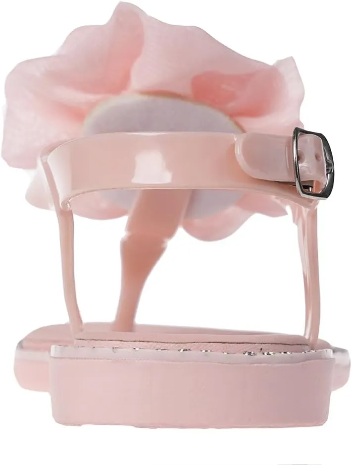 bebe Girl's Flat Sandals - PCU Sandals with Flower, Bow, and Rhinestone Details for Toddler/Little Kid/Big Kid