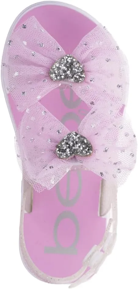 bebe Girl's Flat Sandals - PCU Sandals with Flower, Bow, and Rhinestone Details for Toddler/Little Kid/Big Kid