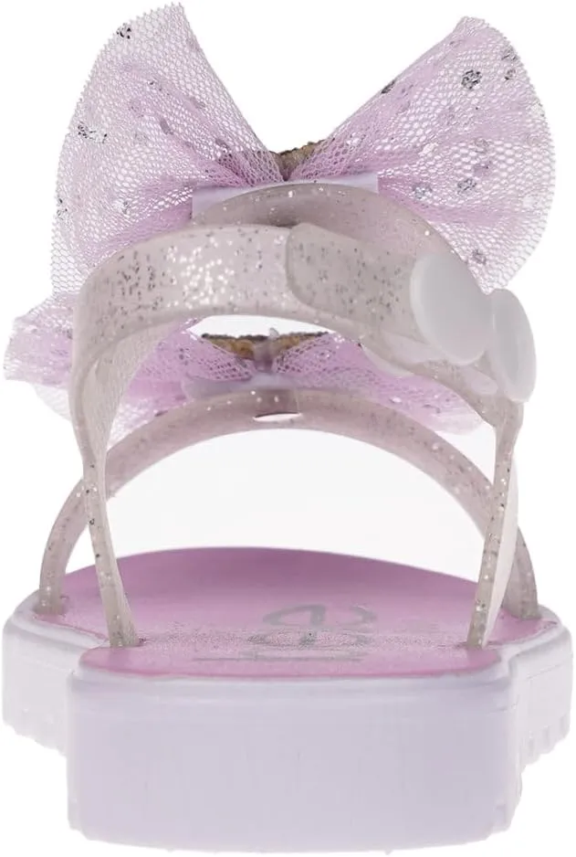bebe Girl's Flat Sandals - PCU Sandals with Flower, Bow, and Rhinestone Details for Toddler/Little Kid/Big Kid