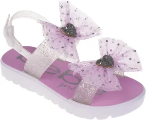 bebe Girl's Flat Sandals - PCU Sandals with Flower, Bow, and Rhinestone Details for Toddler/Little Kid/Big Kid