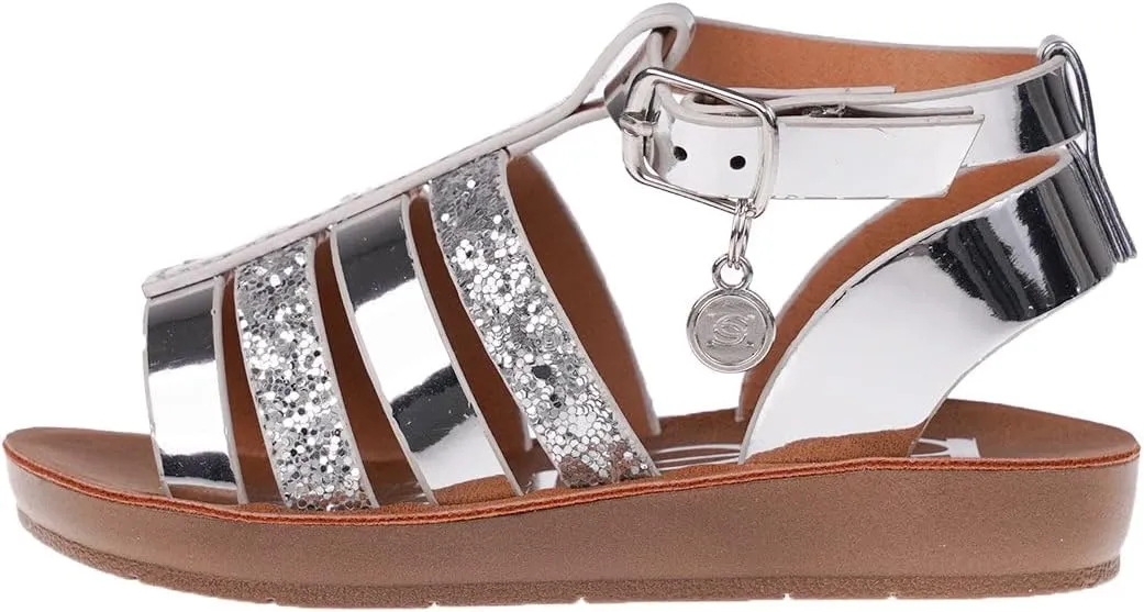 bebe Girls' Sandals - Trendy Flat Designs with Rhinestones, Puffy Straps, Embossed Details and Charms for Toddlers/Little Kids/Big Kids