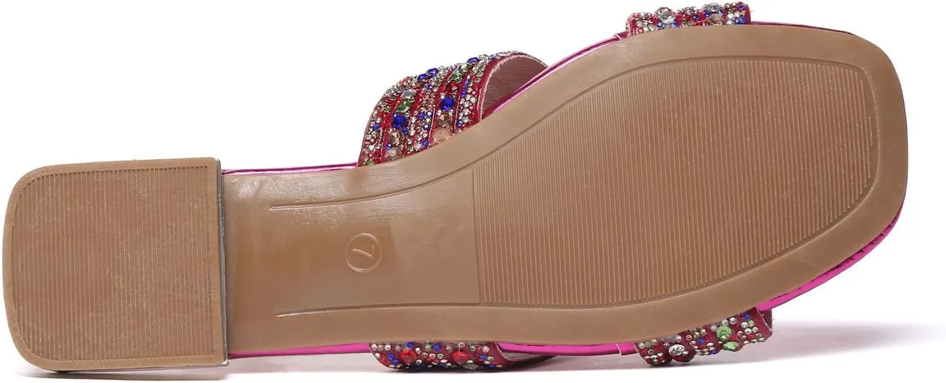 Bernal Women Sparkle Rhinestone Slide Sandals Fashion Outdoor Slip On H-Band Flat Slippers Summer Beach Sandals