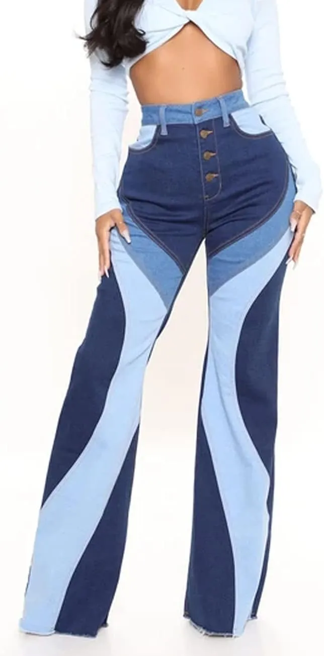 BestGirl Women's Baggy Jeans Pull On Stretchy Loose High Waisted Wide Leg Denim Pants Y2K 90s