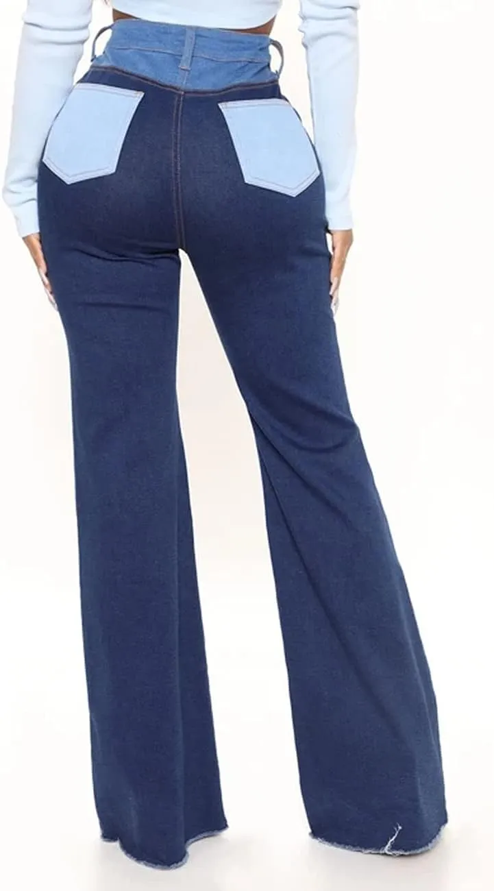 BestGirl Women's Baggy Jeans Pull On Stretchy Loose High Waisted Wide Leg Denim Pants Y2K 90s