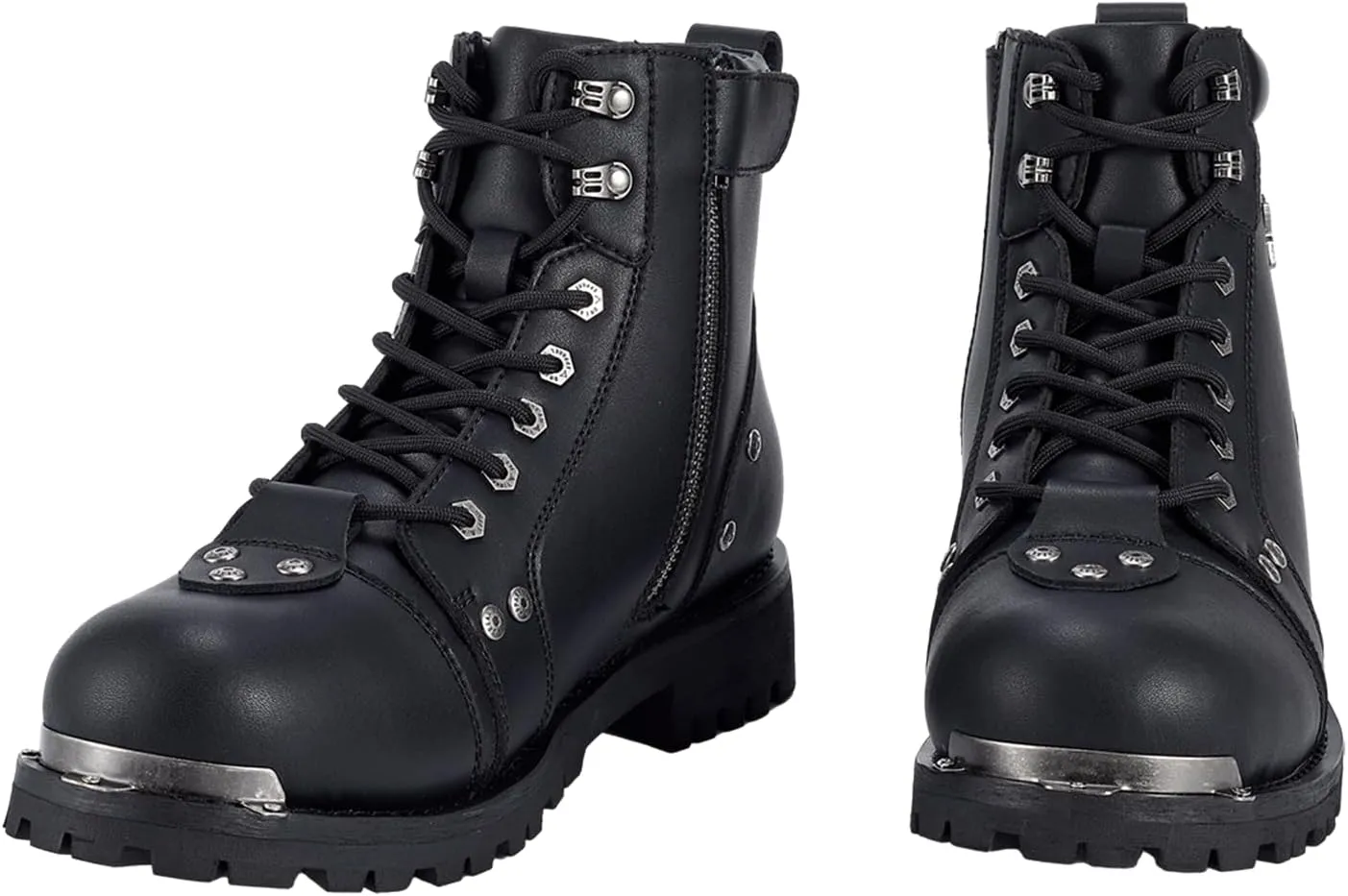 Black Men's Motorcycle Boot For Riding PU Leather Combat Boots For Men Waterproof Biker Boots with Lace-Up Side Zipper