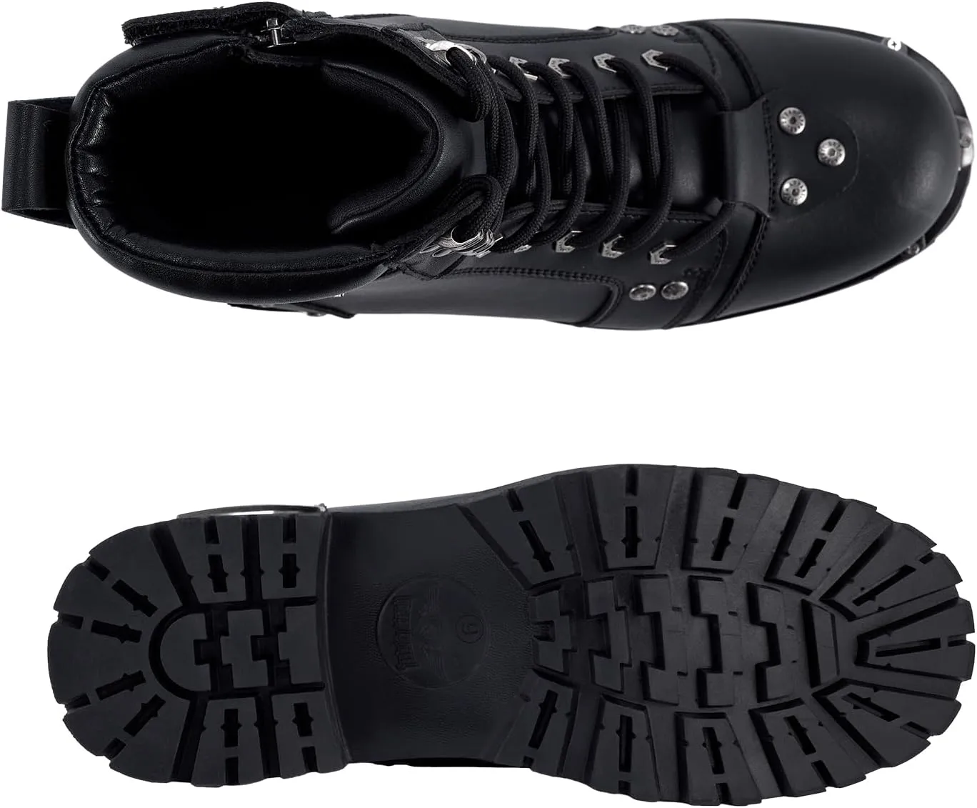 Black Men's Motorcycle Boot For Riding PU Leather Combat Boots For Men Waterproof Biker Boots with Lace-Up Side Zipper