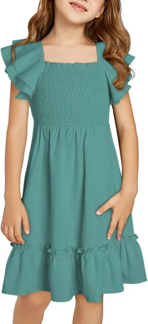 blibean Tween Girls Elegant Ruffle Sleeve Dresses Size 6-15 Years