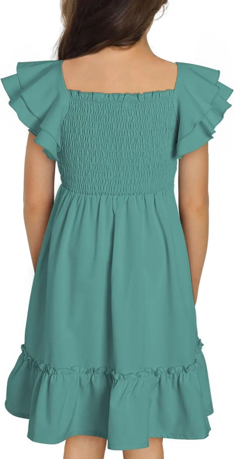 blibean Tween Girls Elegant Ruffle Sleeve Dresses Size 6-15 Years