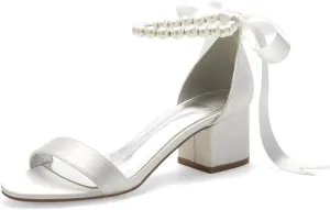 Block Heel Bridal Shoes Open Toe Pearl Heels Wedding Shoes for Bride Wedding Sandals Bride Heels