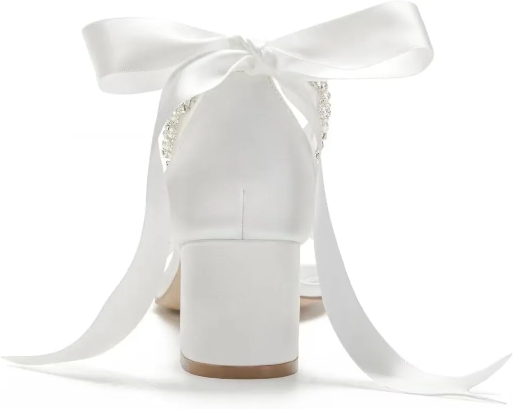 Block Heel Bridal Shoes Open Toe Pearl Heels Wedding Shoes for Bride Wedding Sandals Bride Heels